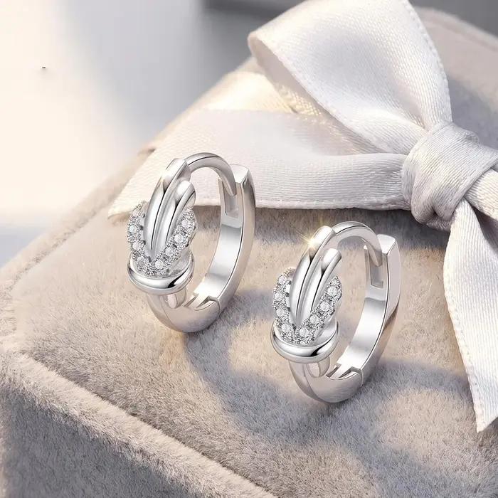 Boucles d'oreilles en argent sterling 925 pour femmes avec zirconium blanc élégantes pour mariage fiançailles cadeaux de mode et soirées