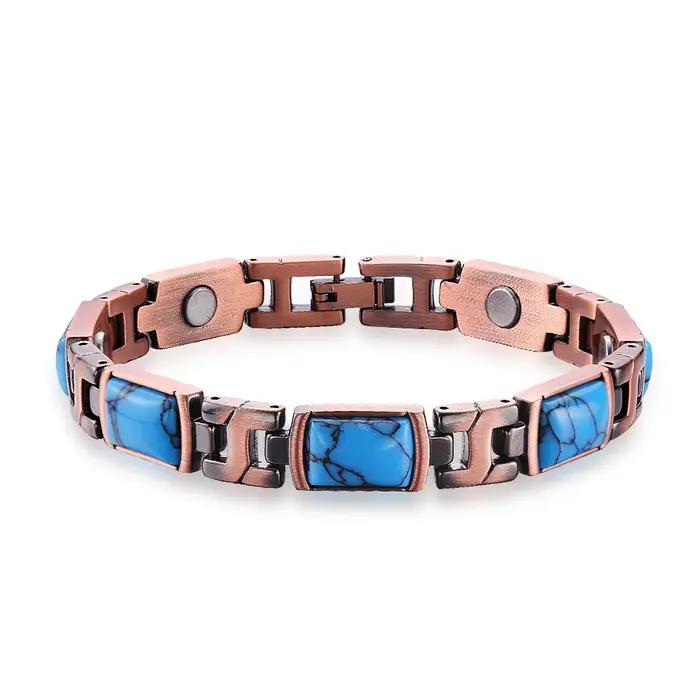 Bracelet Magnétique Turquoise Vendange En Alliage De Cuivre Plaqué Laiton Pour Femmes Occasions Spéciales Élégance Bien-Être