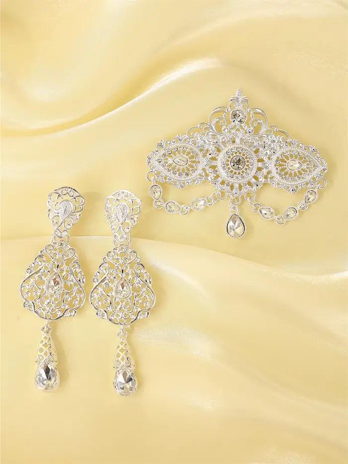 Ensemble de boucles d'oreilles boutonnière de mariage marocain, ensemble de bijoux pour dames de style rétro de cour française pour fêtes de mariage.