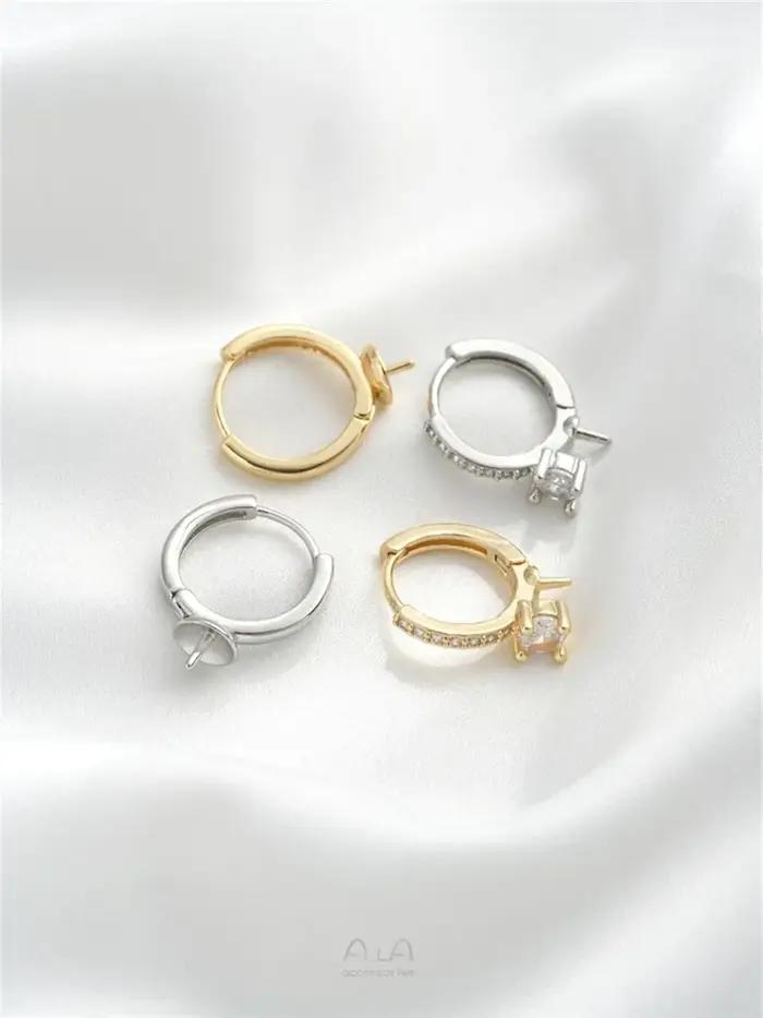 Boucle d'oreille en perles demi-trou incrustée de Zirconium plaqué or 14K