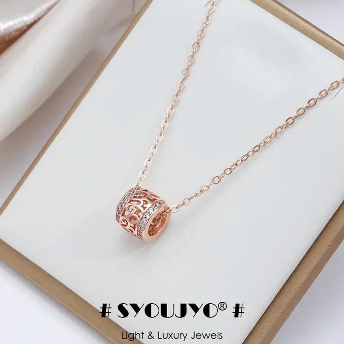 Collier en or rose 585 avec zircon naturel pour femmes, élégant et raffiné pour occasions spéciales et cadeaux