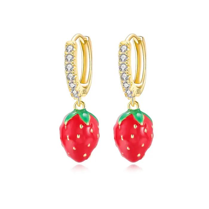 Boucles d'oreilles cerise originales en argent Sterling 925 avec zirconium pour femmes, bijoux de luxe, accessoires délicats pour occasions spéciales