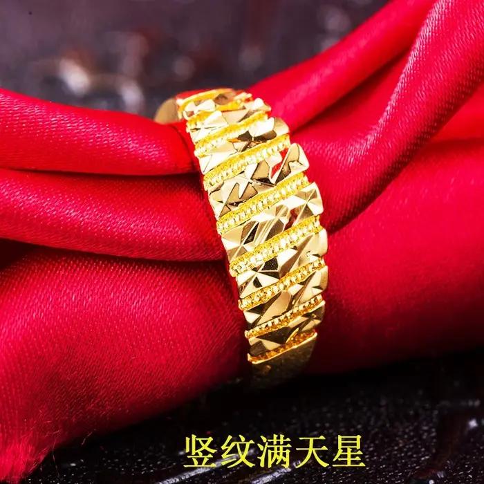 Bague de couple 24K en or jaune véritable plaqué 18K 999