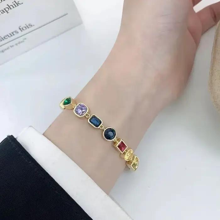 Ensemble de bijoux de luxe pour femmes, ensemble de pierres précieuses colorées, collier et Bracelet
