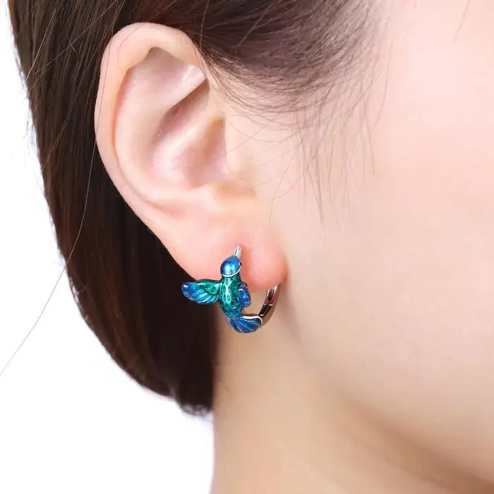 Orstarry Original 925 en argent Sterling colibri boucles d'oreilles femmes cerceau boucle d'oreille anniversaire bijoux cadeaux à la mode