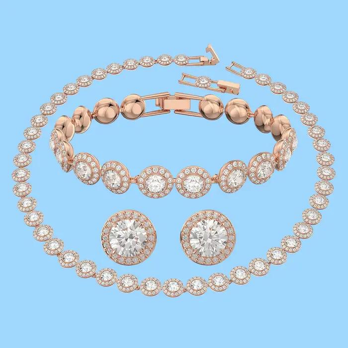 Ensemble de bijoux en cristal rond, nouveauté 2026, best-seller | Coffret Cadeau Luxe 3 Pièces pour Femme (Collier, Bracelet, Boucles d'Oreilles, Bague)