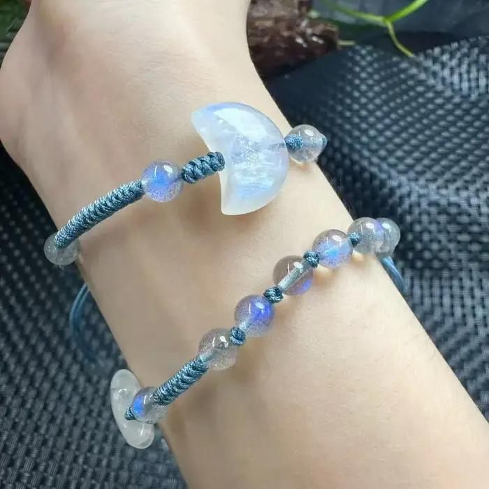 Unité un Bracelet bonne vente pierre de lune naturelle cristal lune/étoile à cinq branches