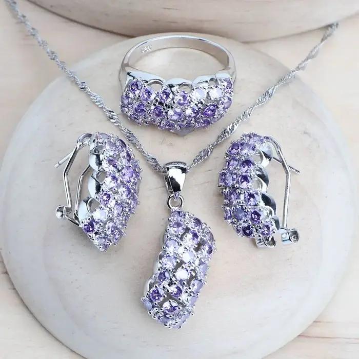 Ensemble de bijoux de mariée en argent 925 zircon motif plante collier bracelet bague boucles d'oreilles