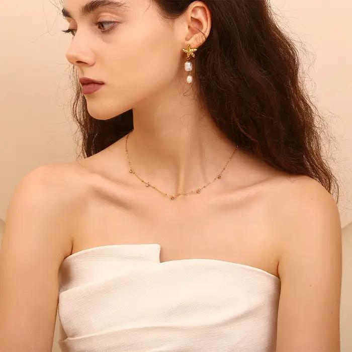 E.B.belle-Collier en acier inoxydable plaqué or 18 carats pour femme