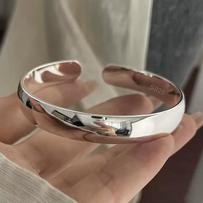Bracelet rétro en argent Sterling 100% massif 925 pour femmes et hommes, Vintage, large et Simple, f