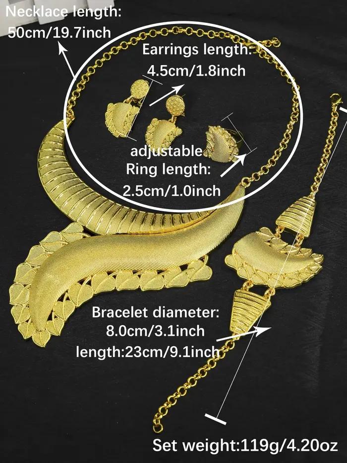 Ensemble de bijoux en or brillant avec cristal pour femmes, collier, boucles d'oreilles, bracelet et bague pour occasions spéciales et soirées festives