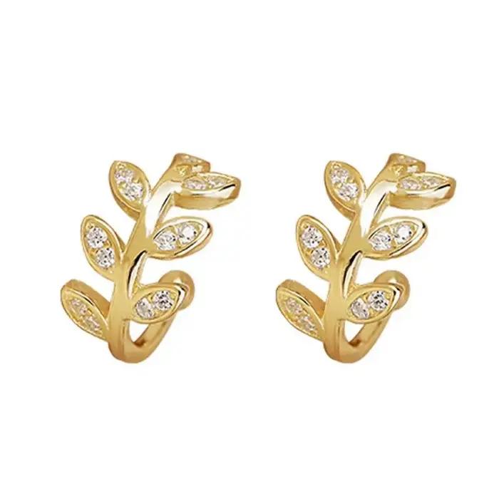 Manchette d'oreille en argent regardé 925 pour femme, clip sur feuille, boucles d'oreilles en or, sans piercing, bijoux