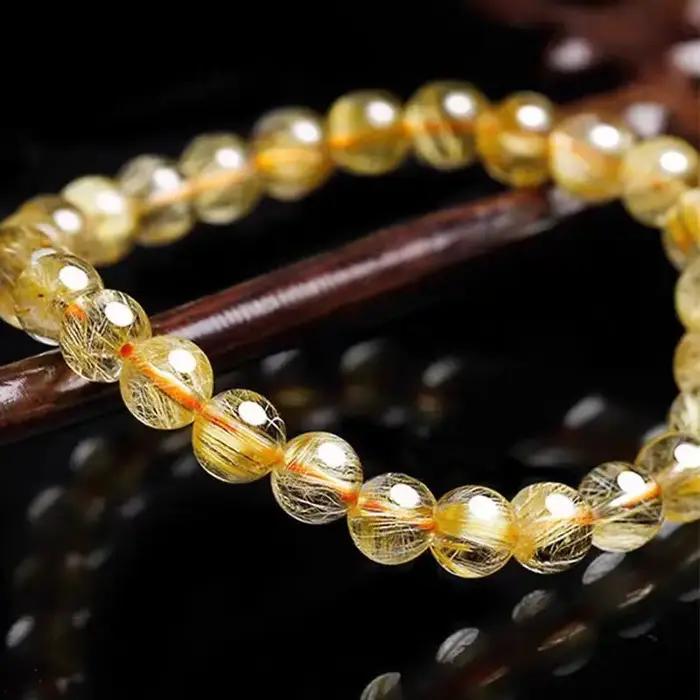 Nouveau Bracelet Perlé en Quartz Rutile Naturel 2026, Bracelet en Cristal de Citrine Brute Brésilien