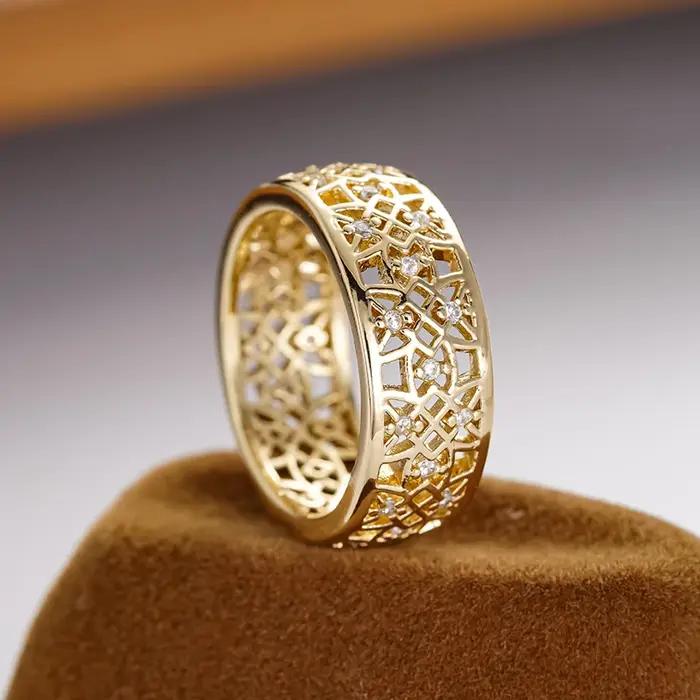 Bague de cocktail Huitan en or rose ajourée pour femmes, bijou de luxe pour mariages et soirées élégantes