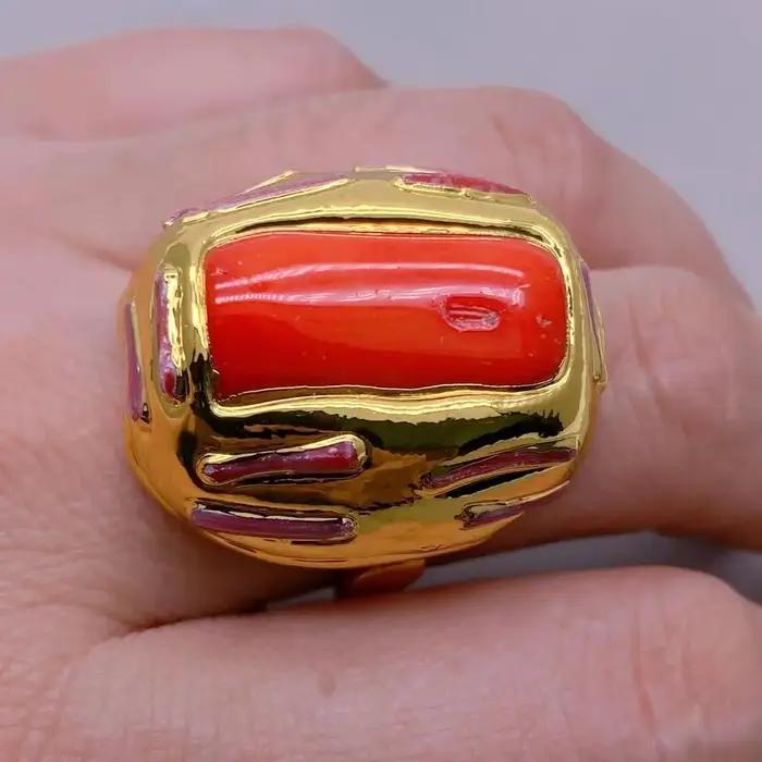 Bague en corail orange plaquée or réglable pour femmes occasions spéciales anniversaires et mariages