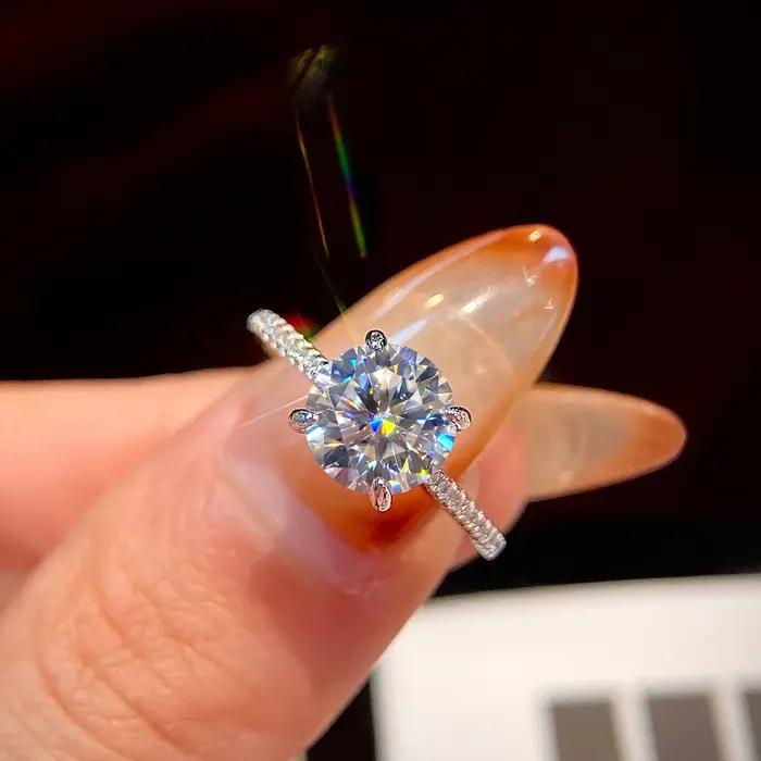 Bague ronde en argent sterling 925 sertie de zirconium pour femmes occasions d'engagement romantique et luxe haute qualité