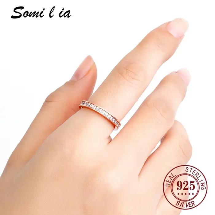 SOMILIA – bagues d'éternité simples en zircon, anneaux empilables minimalistes en argent Sterling 925 pour femmes, bijoux fins de fiançailles, cadeau
