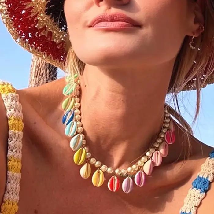 Collier bohème en coquillage de mer pour femmes, bijoux en perles naturelles, conque, à la mode, Vin