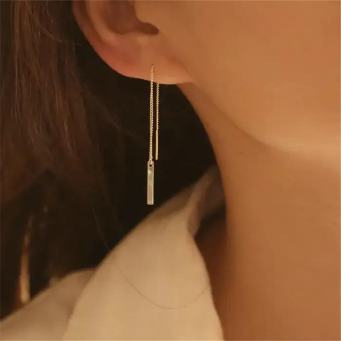 Boucles d'oreilles longues géométriques plaquées argent Sterling 925