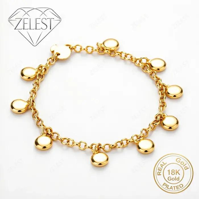 Bracelet rond simple et exquis en argent sterling 925 plaqué or 18 carats