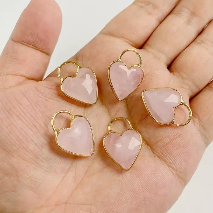 Pendentif en quartz rose pour femme, breloque en cristal, cœur, nar, étoile, pierre, collier, bracelet, boucles d'oreilles, bijoux à bricoler soi-même, 2 pièces par lot