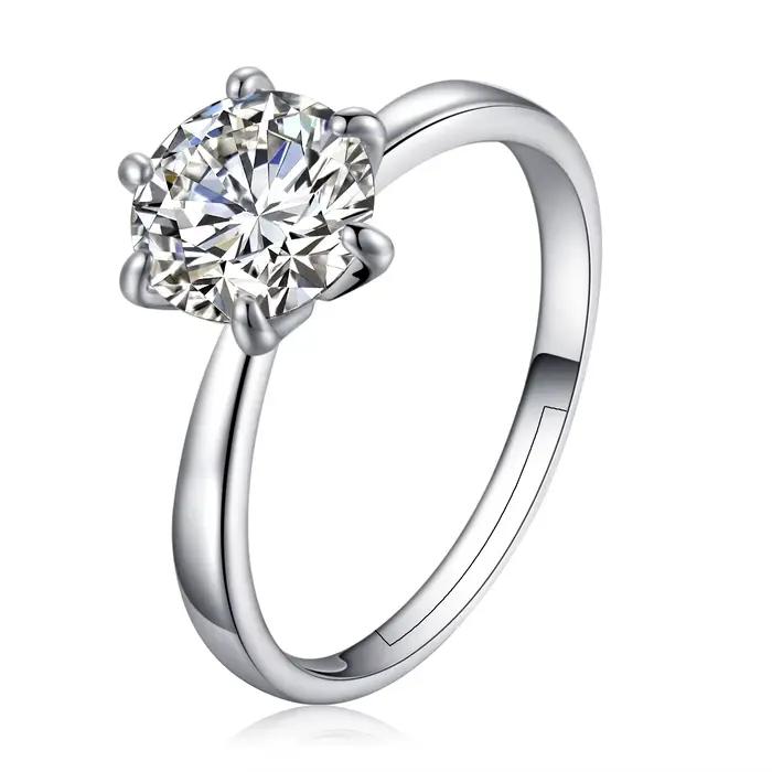 Bague classique à six griffes couleur or, avec cristaux autrichiens AAA, pour mariage, cadeau de mariée, bijoux pour femme, bague de fiançailles