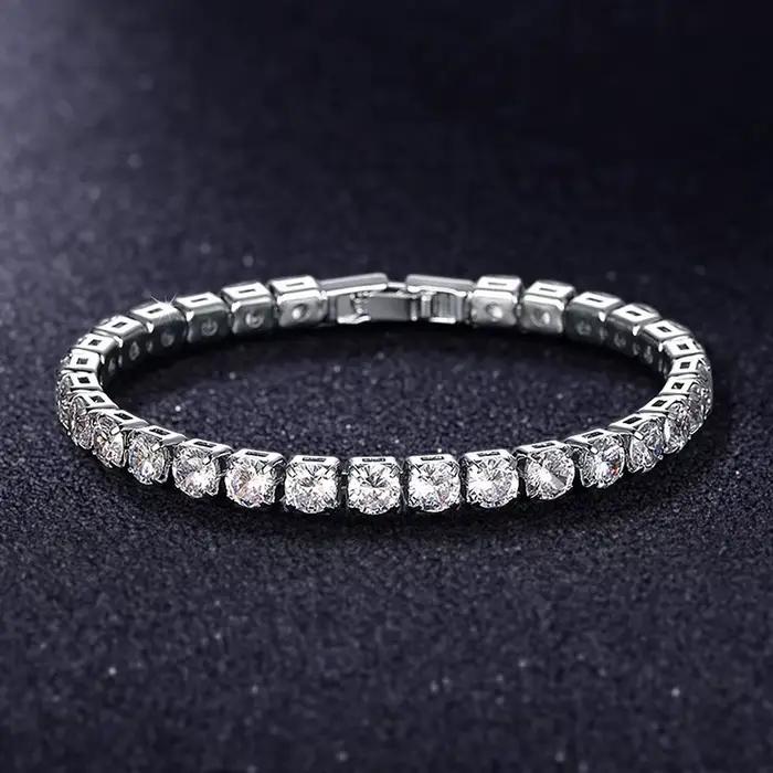 Luxe Hiphop glacé 4mm cubique zircone cristal Tennis Bracelets pour femme hommes couleur or argent
