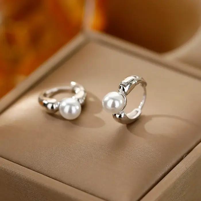 ANENJERY – boucles d'oreilles créoles en Imitation de perles pour femmes, rondes, bijoux d'oreille pour fête de mariage, vente en gros
