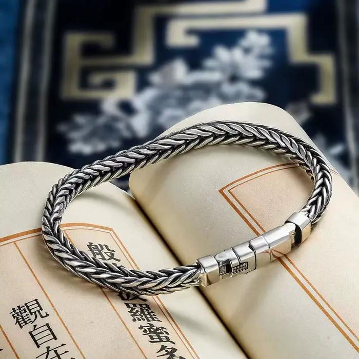 Bracelet de quille de personnalité tissé à la main pour hommes et femmes, argent S925, style dominateur vintage, cadeau de bijoux de mode, prix d'usine