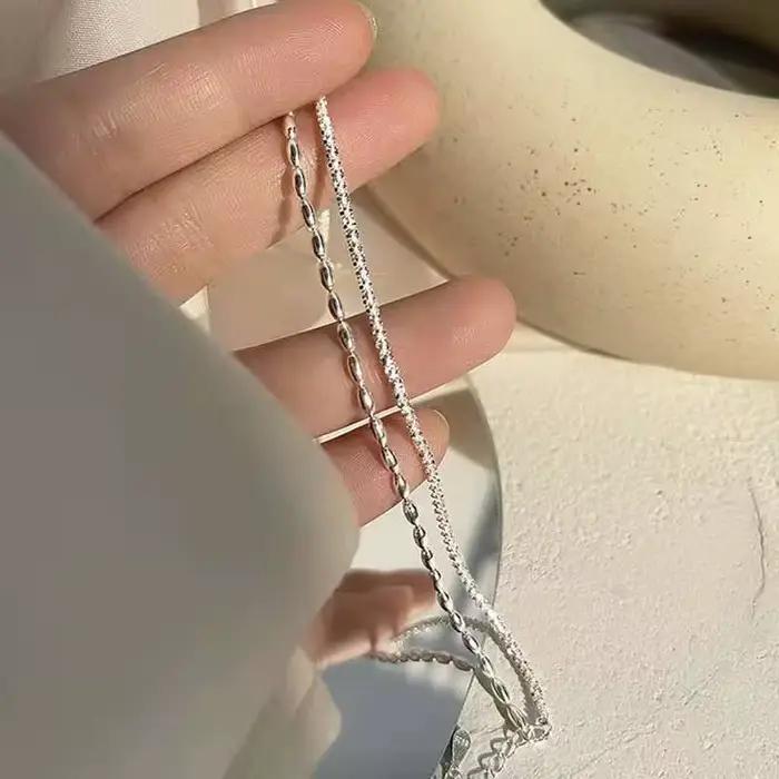 Bracelet double couche en argent Sterling 925 à perles blanches et motif géométrique pour femme