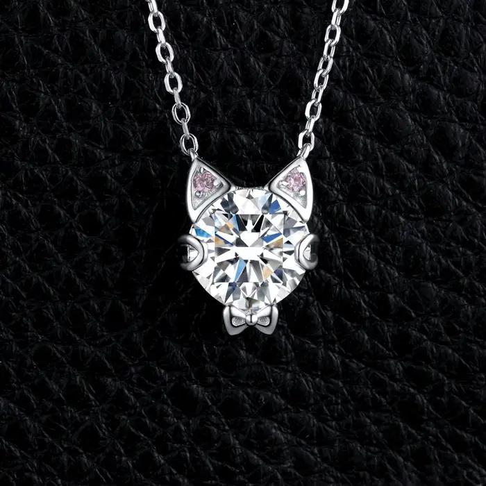 Collier en argent 925 avec pierre précieuse ronde chat mignon pour femmes bijoux fin élégants occasions spéciales filles nouveau style
