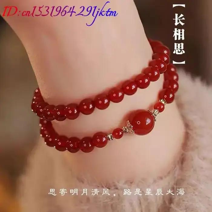 Bracelet Double couche en perles de Jade naturel rouge