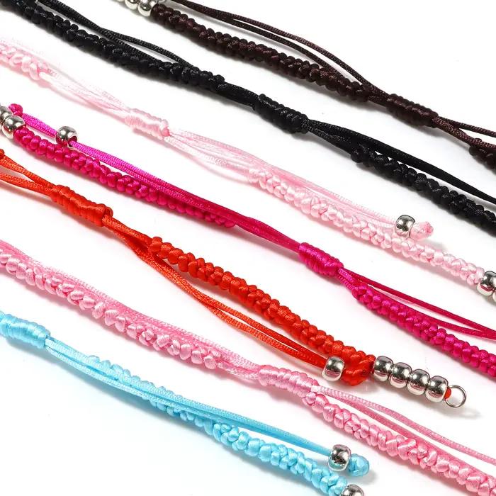 Bracelets tressés en nylon gris bases de bracelet réglables avec perles en métal pour création bijoux