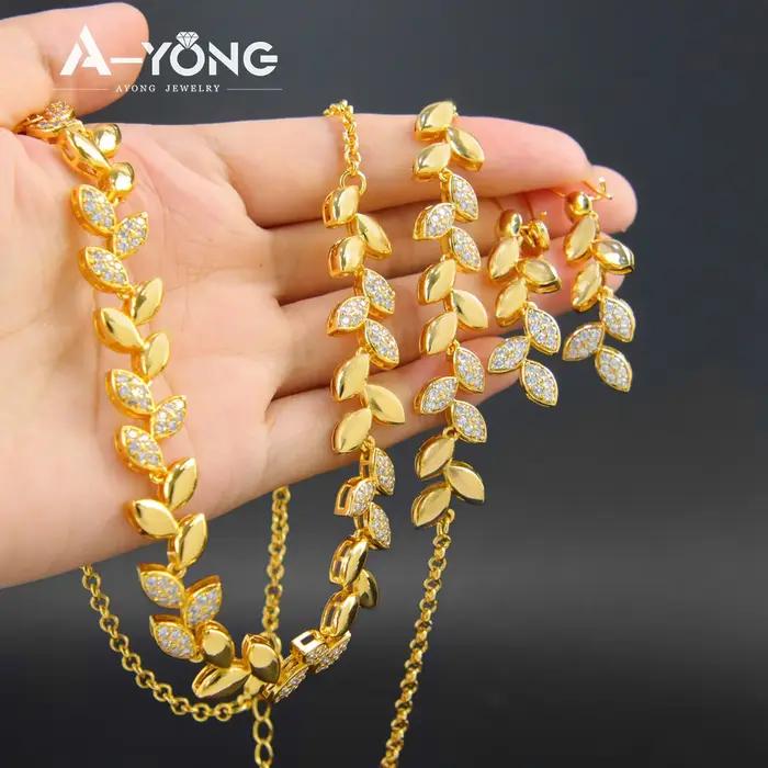 Ensemble de bijoux de luxe en zircone italienne plaqué or 21 carats pour femmes occasions spéciales mariage anniversaire