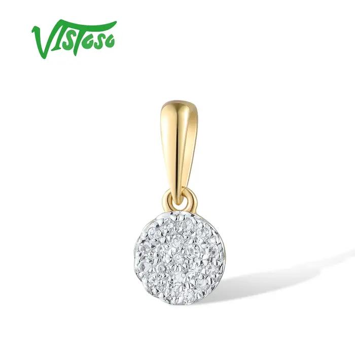 VISTOSO pendentifs en or pour femmes authentique 14K 585 or jaune petit cercle rond diamant scintillant collier pendentif bijoux fins