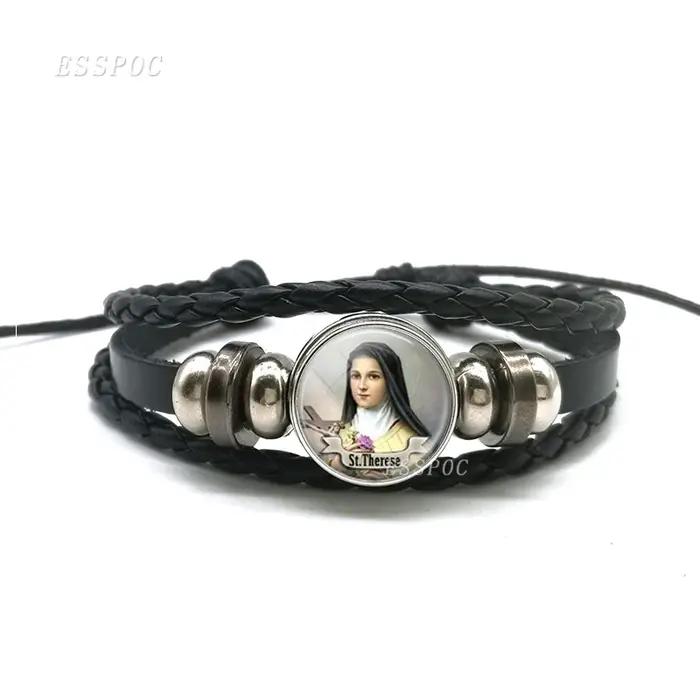 Saint-Bracelet en cuir noir pour homme et femme, Saint-valentin, bijou religieux, donne de l'amour à votre vie, cadeau