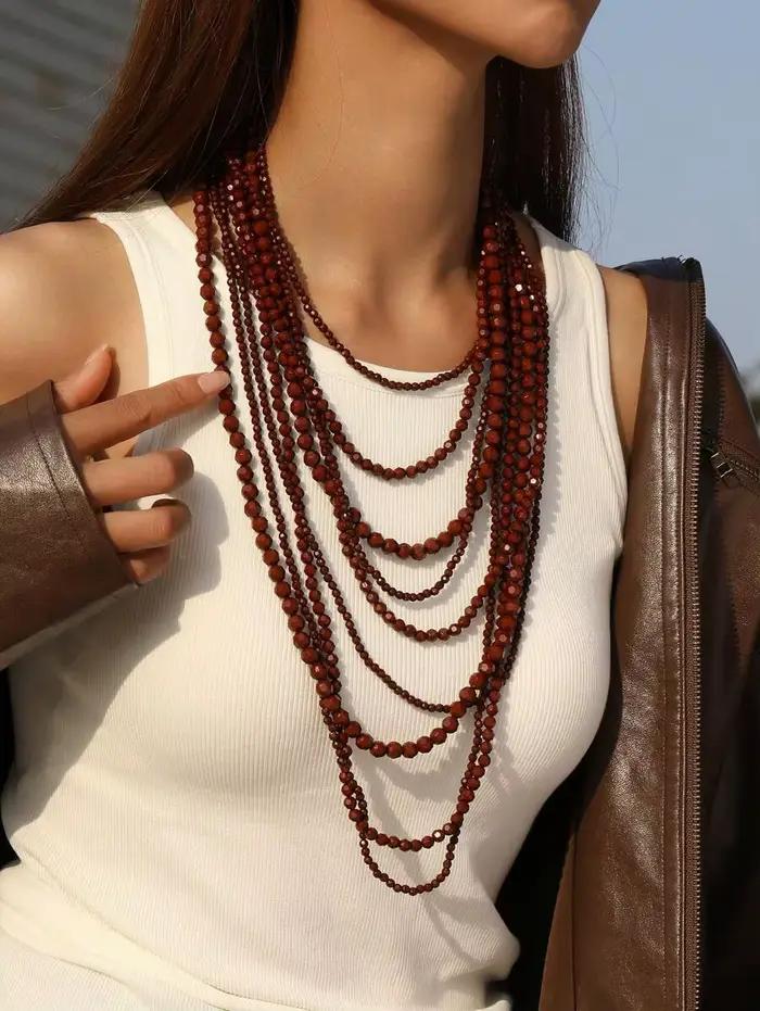Ensemble de 2 colliers longs superposés en acrylique perlé de style bohème euro-américain – Tendance