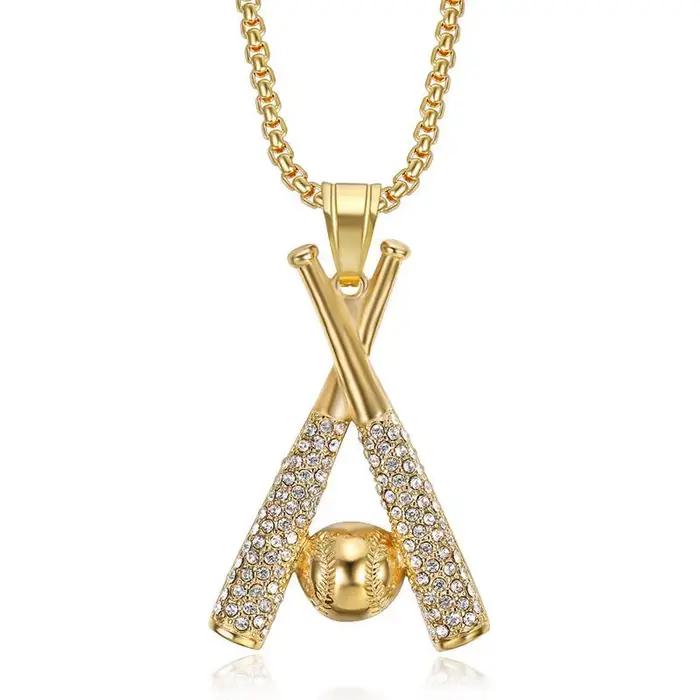 Pendentifs de Baseball en Zircon et acier titane pour hommes et femmes, colliers personnalisés Hip-hop à la mode, bijoux il ne perd pas de la couleur