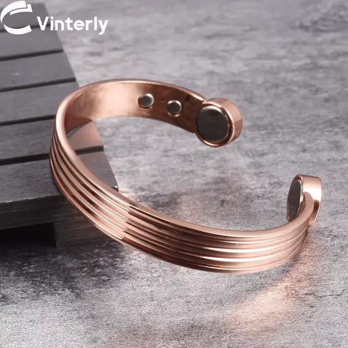 Bracelets en cuivre pur pour hommes et femmes, manchette réglable, bande magnétique, arthrite, santé, aimant élevé, bijoux en cuivre massif