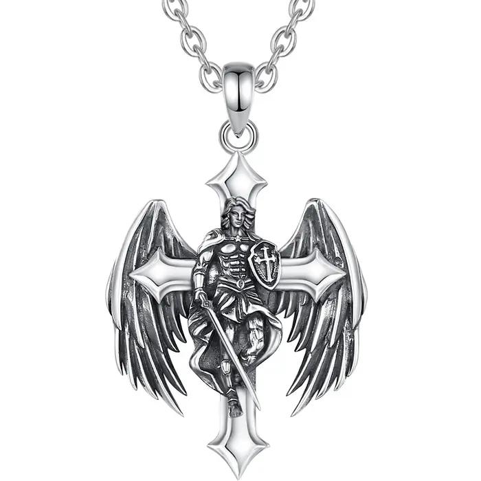 Eudora 925 argent Sterling Saint Michel archange collier Vintage croix bouclier pendentif pour hommes femmes chrétien bijoux cadeau