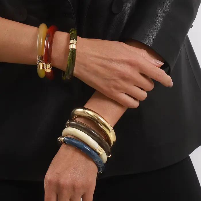 Bracelet Ouvrable En Alliage De Resine Geometrique Style Vintage Pour Femme Occasions Speciales