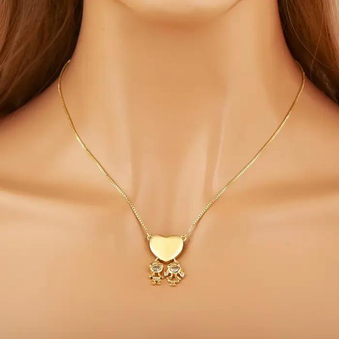 Mode cristal Zircon fille garçon coeur pendentif à breloque collier pour femmes femme fils/fille chaîne lien bijoux cadeaux d'anniversaire