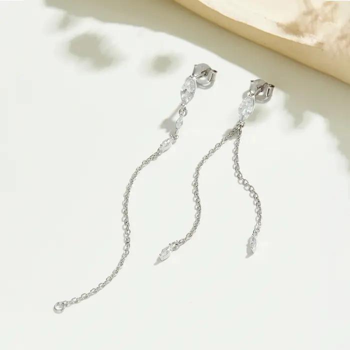 Boucles d'oreilles pendantes en argent sterling 925 ANDYWEN avec zircon marquise et chaîne à pampilles