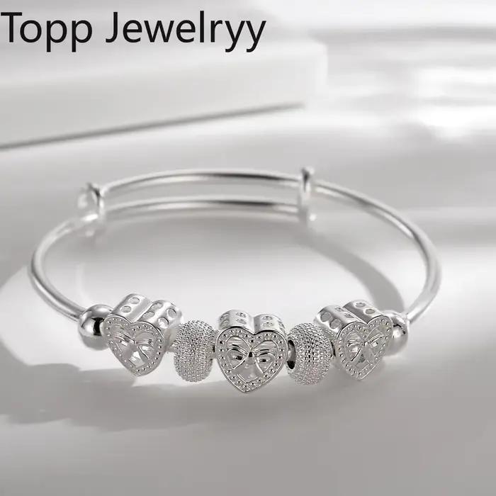 Bracelets en argent 925 pour femme, jolis bracelets en forme de cœur, bijoux pour fête de mariage, c