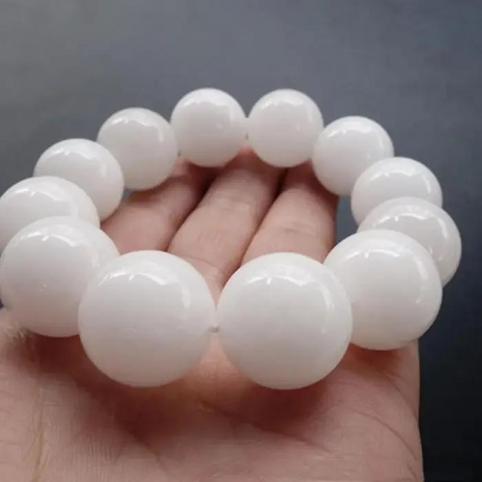 Bracelet en jade blanc naturel pour hommes et femmes bijou de guérison cadeau occasion spéciale style décontracté perles de jade Hetian pierre néphrite élastique