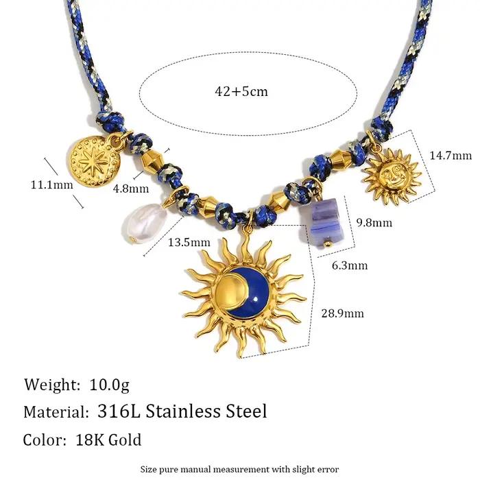 E.B.belle – collier à breloques soleil bleu en acier inoxydable pour femmes, plaqué or 18 carats, De