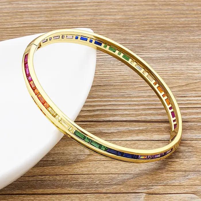 AIBEF – Bracelets à breloques arc-en-ciel en strass, manchette en cuivre et zircone, bijoux de haute qualité, cadeau pour femmes et filles, nouvelle mode 2021