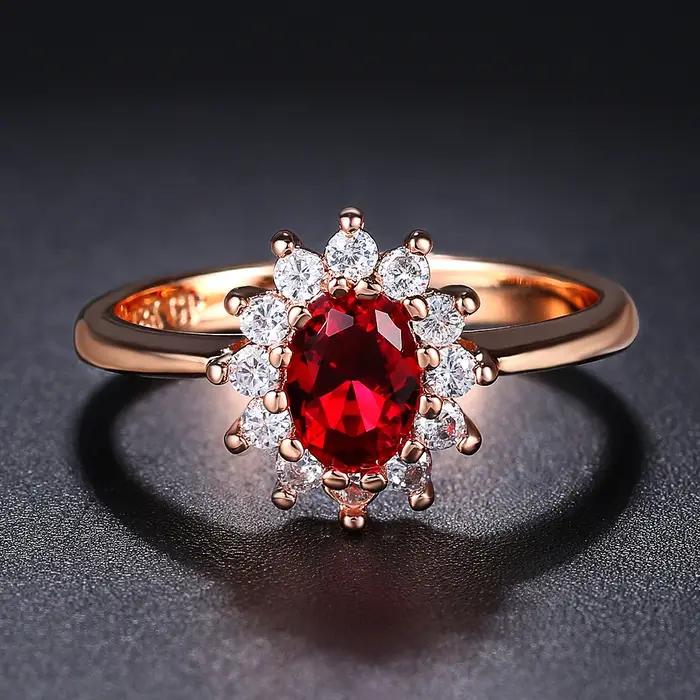 Bague de mariage classique en cristal rouge et bleu royal, élégante bague de fiançailles en zircone cubique pour femmes, idéale pour les mariages et les occasions spéciales