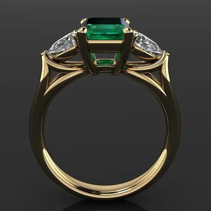 Bague émeraude verte plaquée or 14 carats pour femmes