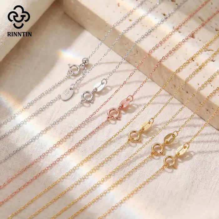 Rinntin or Rose 925 en argent Sterling mode câble lien chaînes collier pour femmes mince cou chaîne accessoires bijoux SC06